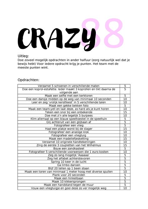 leuke crazy 88 opdrachten|Crazy 88 (met gratis printables!)